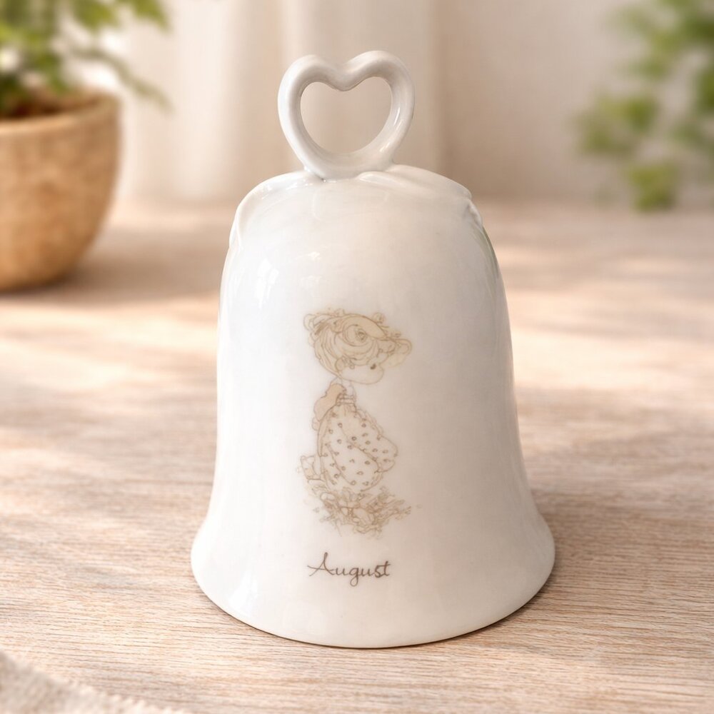 Precious Moments August Porcelain Bell Heart Handle Vintage Monthly Bell 4”
